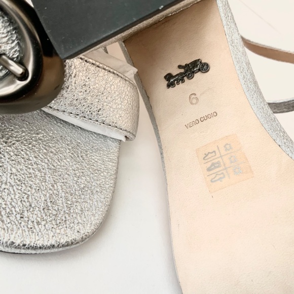 COACH Maya Signature C-Buckle Metallic Silver Leather Sandals Block Heel Pumps 6 - Picture 9 of 12